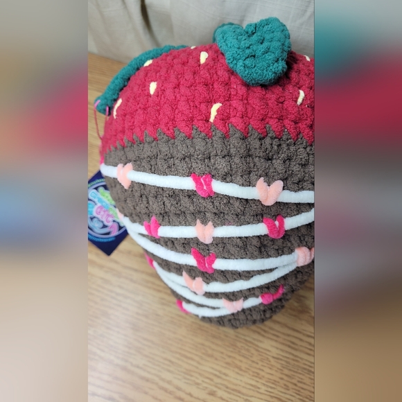Handmade crochet chocolate dipped strawberry throw pillow cushion plush - Picture 2 of 5